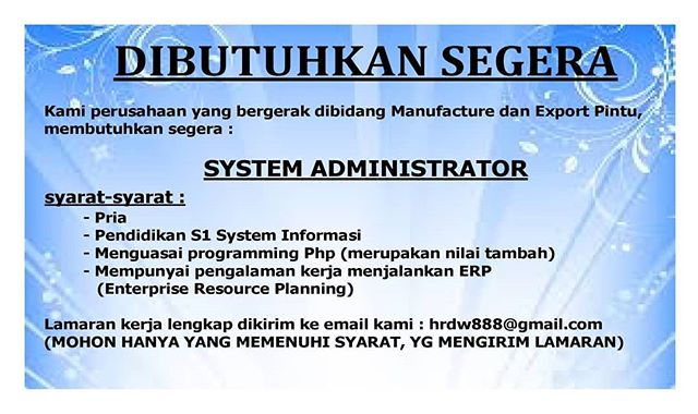 Lowongan SYSTEM ADMINISTRATOR