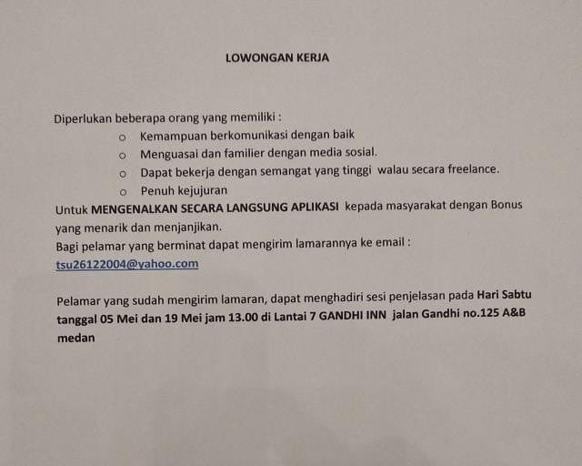 Lowongan Kerja Pengenal Aplikasi